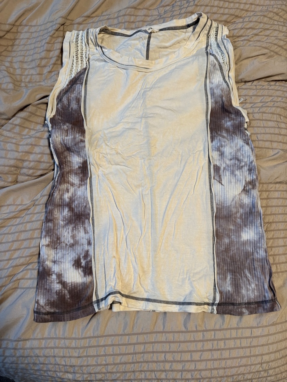 POL Cream Center Tank with Brown Tie-Dye Side Panels